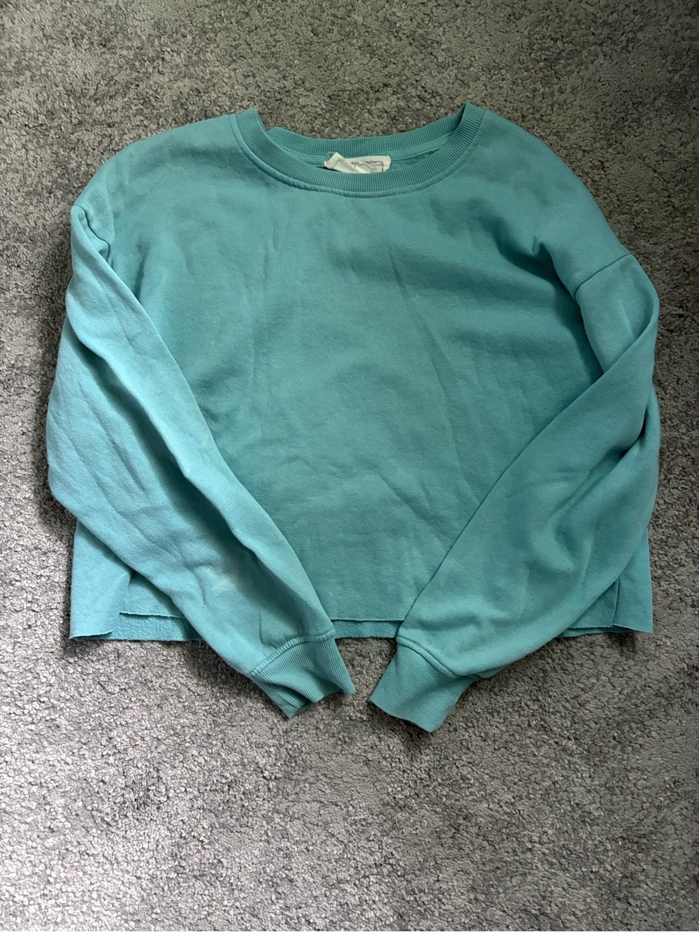 Turquoise Raw Hem Crop Oversize Crewneck | Hippie Rose